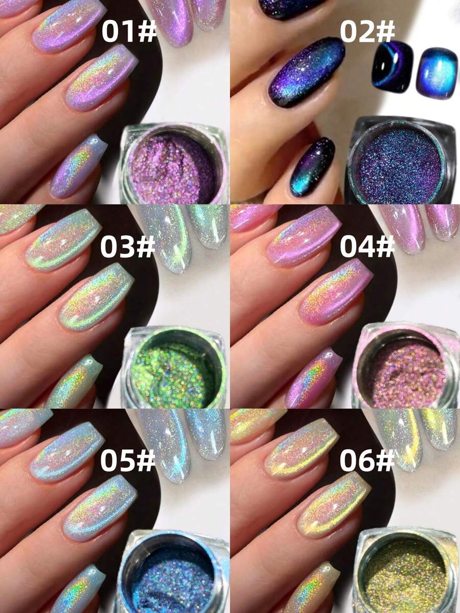 1 Pc Cat Eye Chrome Nail Powder, Chameleon Magnetic Powder, 9D Cat Eye Effect, Mirror Effect Pigment Powder, Color Changing, Rainbow Color. Very Suitable For Women'S Nail Art Design, Nail DIY, Holiday Gift - 彩色 - 查看 1