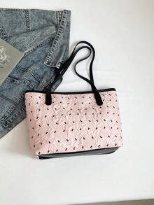 钻石纹纯色蝴蝶结装饰大容量休闲托特包，简约时尚手提包，2025新款 - 彩色 - 查看 5