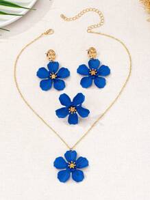 4pcs Set Elegant Chic Embossed Floral Alloy Jewelry Set Including Necklace, Ring, Earrings, Fashion, Versatile, Suitable For Parties, Traveling, Daily Wear, Holidays, Gift