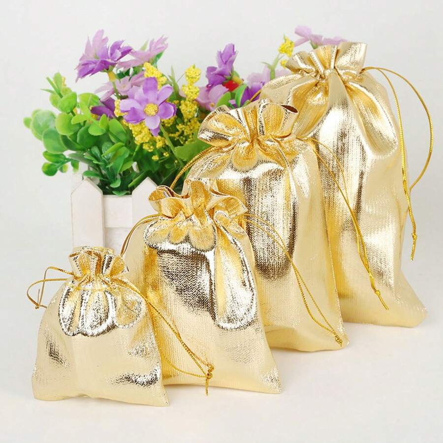 10/20/50 件金色/银色抽绳布袋，金色/银色珠宝袋，珠宝礼品袋，珠子礼品袋，生日派对，婚礼，万圣节，圣诞节，情人节，感恩节礼物 - 彩色 - 查看 1