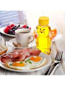 Garrafa Honey Bear com Lata de Concha Amarela - Perfeita para Armazenamento e Entrega de Sucos! Restaurante/Café/Casa, Recipiente para Presente de Festa | Design Interessante | Garrafa com Tampa de Segurança, Garrafa Honey Bear, Presentear