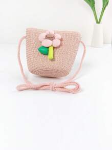 1pc Children Cute Straw Beach Bag, Princess Shoulder Sling Cross-Body Bag, Suitable For Daily Outings