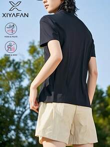 Women's Black Boyfriend Style Sporty Polo 2025 - Solid Short Sleeve | Back To School Fall | Thin Breathable Quick Dry For Yoga/Jogging/Golf - Black - View 3