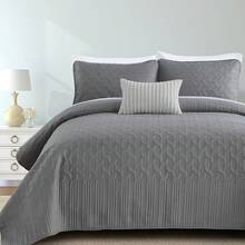 Yiran - Juego de colcha de color beige, tamaño, ligero, diseño de ondas ultrasónicas, de microfibra suave, estilo moderno, juego de 3 piezas con 2 fundas de almohada (96 x 90 pulgadas) - Azul ceniza-diamante - Ver 11