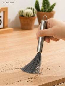 1pc Multi-Purpose Long Handle Cleaning Brush, Stainless Steel Material, No Power Needed, Suitable For Living Room, Bedroom, Bathroom, Kitchen, Furniture - Medium Strength Brush With Handle