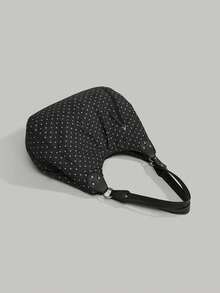 2025 New Korean Style Polka Dot Canvas Tote Bag For Women, Large Capacity Solid Color Casual Commuter Shoulder Underarm Bag