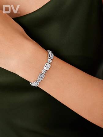 DV JEWELRY 1pc Women's Luxury Zirconia Plated White Gold Bracelet, Elegant Jewelry For Date, Wedding, Party, Anniversary Gift