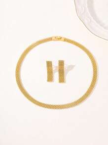 3pcs/Set Minimalist Hollow Out Wide Necklace, Earrings, Collar Bone Chain Versatile Women's Jewelry Set