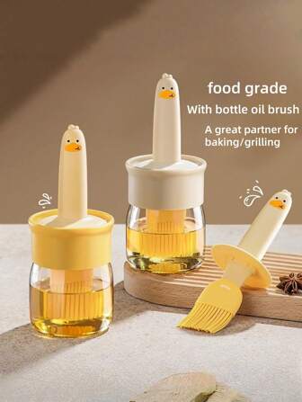 1pc Little Yellow Duck Oil Brush Bottle, Household Silicone Oil Brush With Bottle, Kitchen Pancake, Barbecue And Baking Integrated Oil Brush Bottle