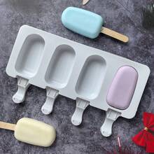 1pc 4-Cavity/8-Cavity Oval Shaped Silicone Ice Cream Mold, DIY Ice Lolly & Pudding Mold, Cake Mold