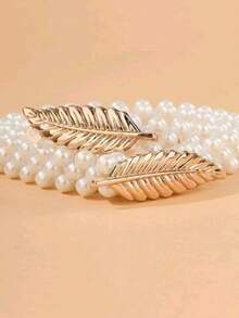 1件女士时尚INS百搭甜美弹力腰链连衣裙珍珠水晶水钻腰带婚礼新娘腰带性感伴娘服各种百搭腰饰 - 彩色 - 查看 19