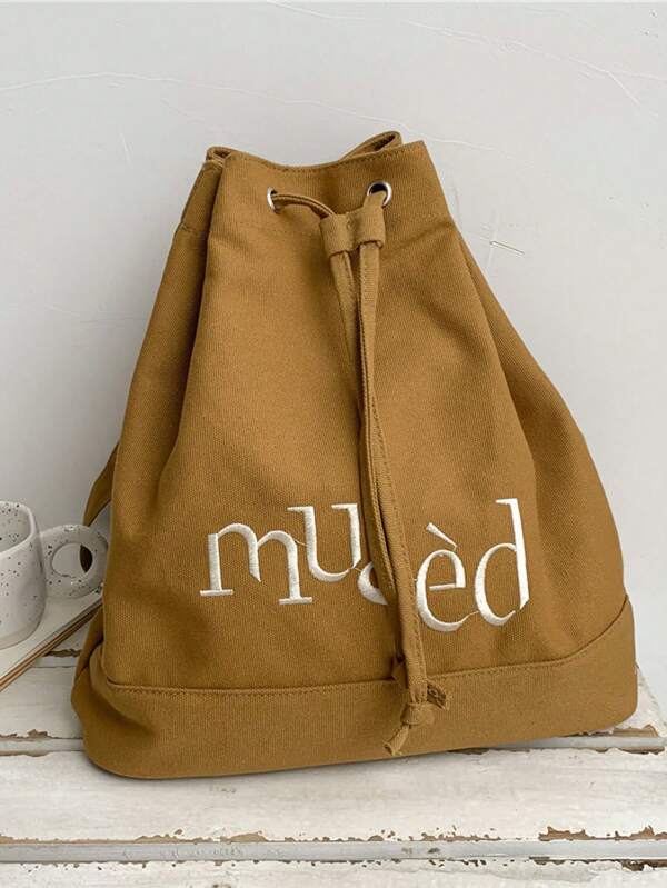Mochila Saco com Cordão Estampa de Letra Casual na Moda, Mochila de Viagem e Férias