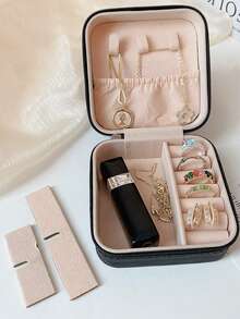 便携式三层首饰盒，高档PU皮革抽屉式设计，带锁，耳环首饰收纳盒，适合作为礼物送给女友、朋友、女孩，节日或生日礼物，母亲节惊喜之选。女士收纳整理盒，旅行必备，宿舍必备，房间装饰。 - 彩色 - 查看 8