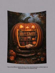 万圣节鬼魂挂毯系列南瓜灯黑暗城堡趣味鬼魂阅读万圣节横幅南瓜装饰秋季装饰挂毯墙艺术家居装饰