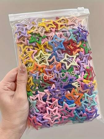 100/200 stuks kleurrijke haarspeldjes met sterren voor meisjes, heldere regenboog haarspeldjes met vijf punten in de vorm van dopamine voor vrouwen, schattige stijlvolle haarspeldjes met pony aan de zijkant, esthetische haaraccessoires voor tieners, levendige, leuke haarspeldjes voor lang en kort haar, kawaii haarspeldjes met sterren voor een dagelijks feestje