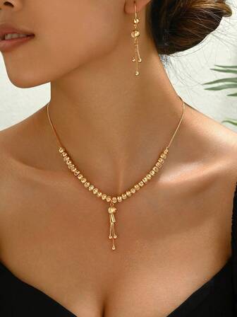 3件套时尚百搭优雅复古流苏吊坠项链套装女士