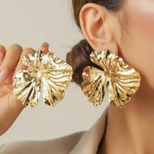 1 Pair Golden Color Enameled Big Flower Floral Statement Earring For Women