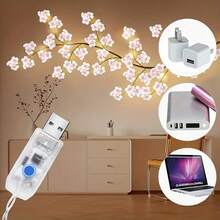 1 件 96LED 樱花枝灯 8 种模式 USB 供电艺术夜灯 理想浪漫氛围墙壁装饰灯 适用于家庭、庭院、小路、商店、婚礼、派对、情人节、复活节和感恩节 - 粉色和蓝色 - USB藤蔓櫻花燈 - 查看 12