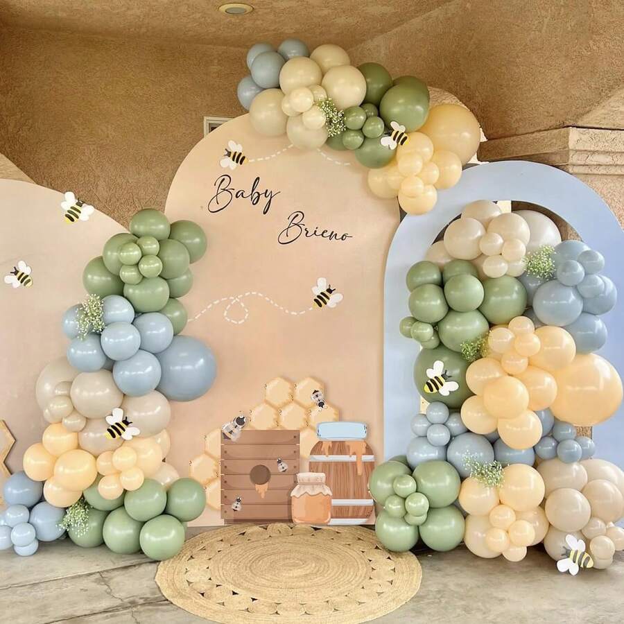 Bộ trang trí cổng bóng bay 106 quả màu xanh dương và vàng, gồm các màu xanh nhạt, vàng, xanh lá cây nhạt và trắng ngà, phù hợp với chủ đề gấu bông cổ điển dành cho bé trai, bé gái, trẻ em, em bé, tiệc mừng em bé chào đời, tiệc tiết lộ giới tính, sinh nhật, trang trí phòng, tiệc tùng. - Màu sắc hỗn hợp - Xem 1