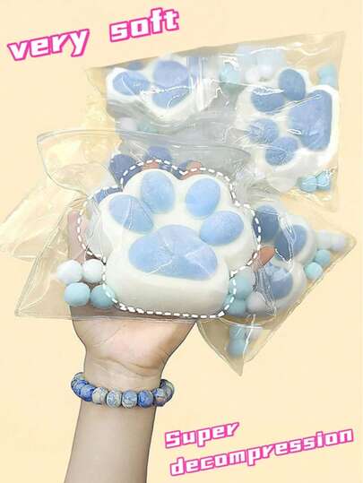 1 قطعة لعبة استرخاء كبيرة ناعمة ومطاطية - بتصميم بصمة قدم بيضاء وزرقاء | لعبة استرخاء للمنزل أو المكتب، هدية للأطفال والبالغين، مناسبة كهدية لعيد الفطر أو الحفلات، قطة هلامية، لعبة تابا للضغط، ألعاب مضادة للتوتر