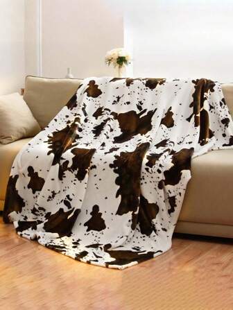 1 pieza de Manta suave con estampado de piel de vaca, adecuada para sofá, televisión, siesta, camping, viaje - Regalos para todas las estaciones, manta de felpa cálida para el hogar, oficina, sofá, cama