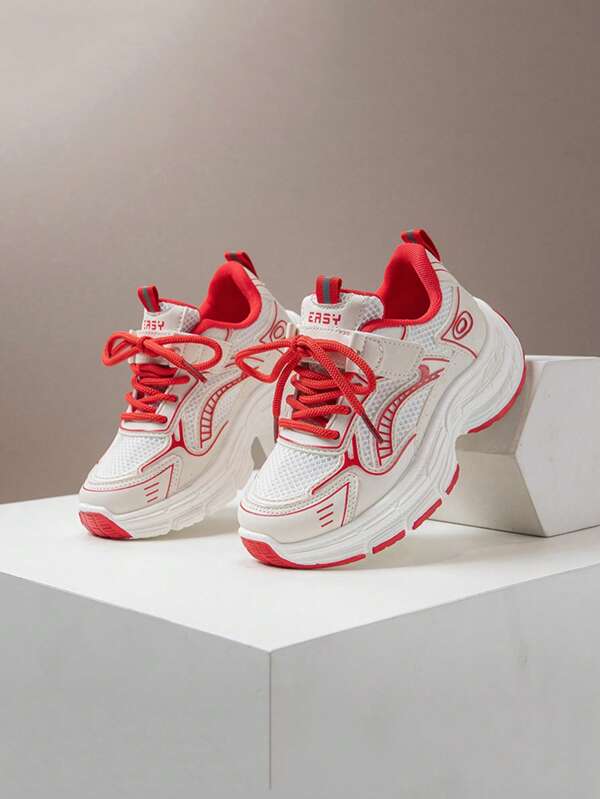1 Pair Breathable Mesh Children Sneakers, Non-Slip & Durable Soft Sole Casual Chunky Shoes For Big Kids, Spring/Autumn