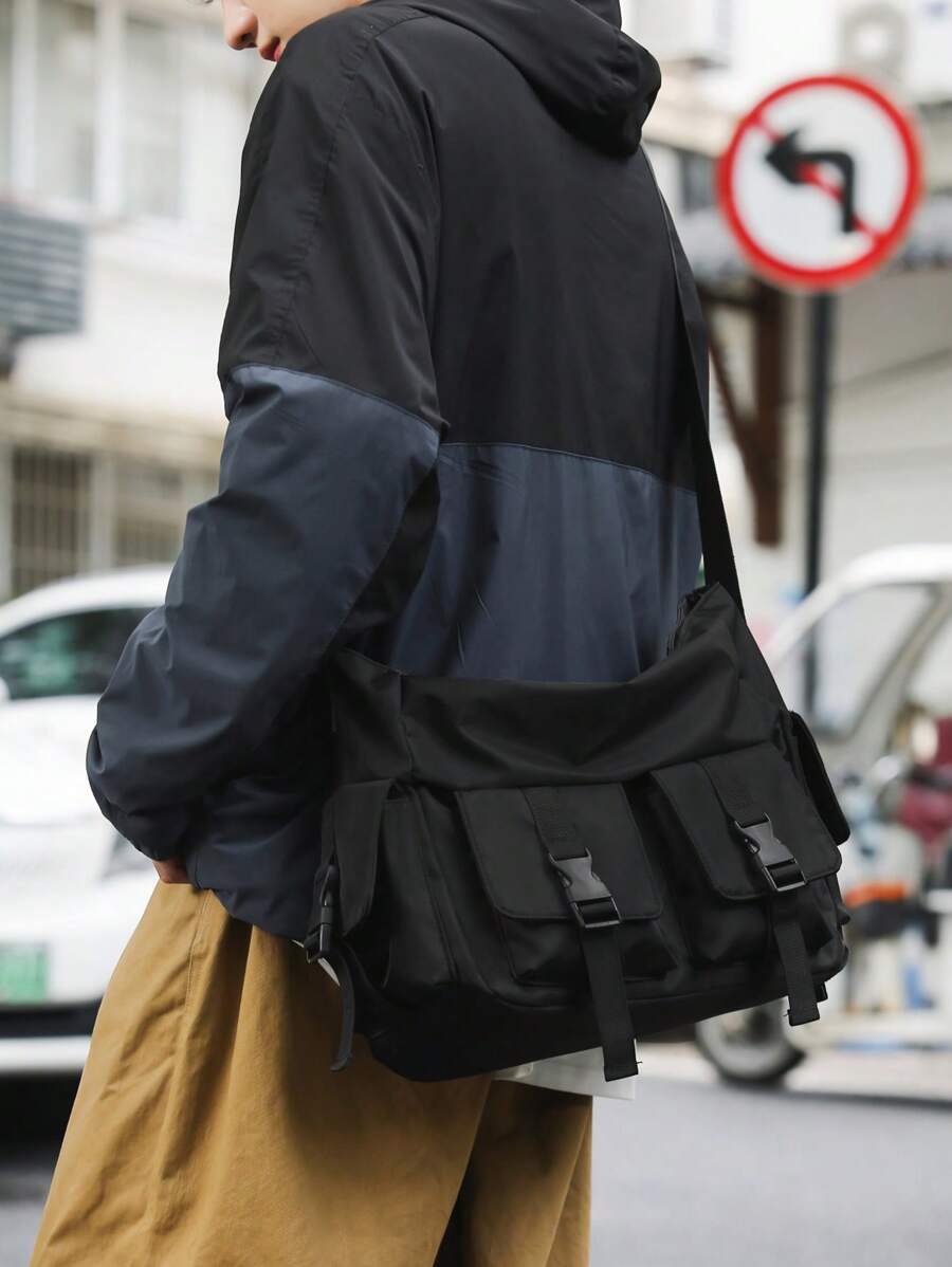 Japanese Style New Simple Men Messenger Bag Large Capacity Waterproof Student Campus Backpack Shoulder Bag Casual Daily Commute Bag School Bag Side Bag