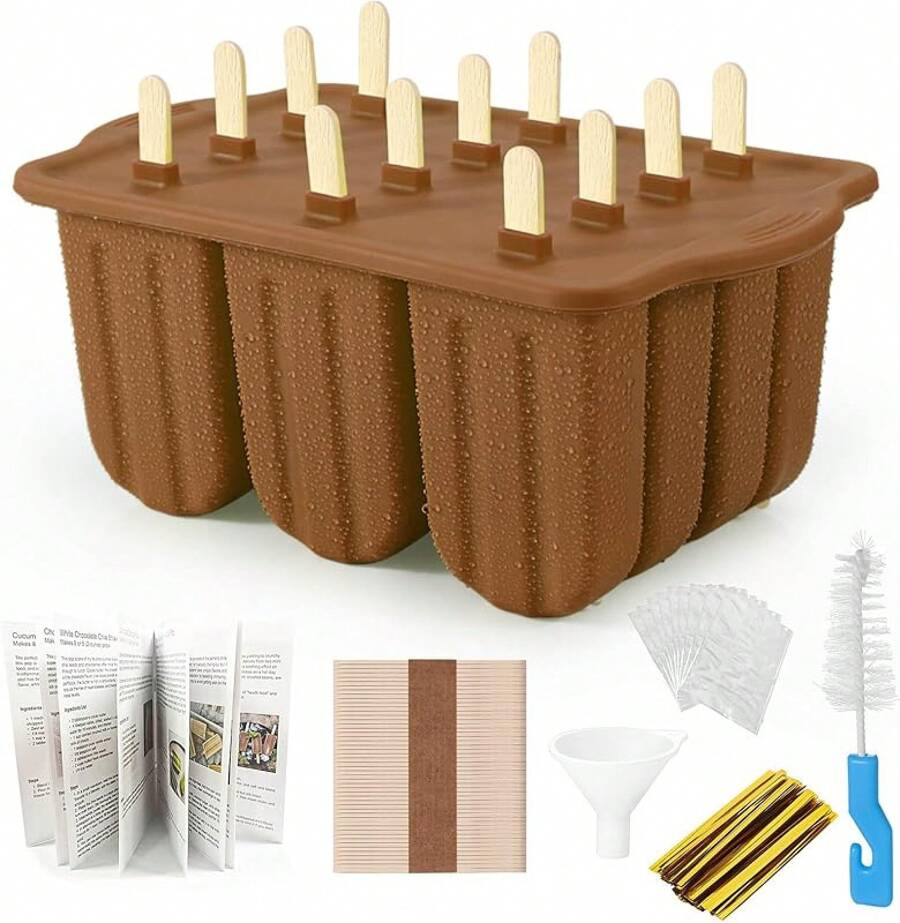 Silicone Popsicles Molds,Ice Pop Cream Mold Set Homemade Popsicle Maker  Para Paletas De Helado Kulfi , With 50 Sticks, 50 Bags,50 Wire Ties (Azure)