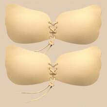 2 Pairs Plus Size Wing Invisible Push Up Bras Wire Free With Drawstring Self Adhesive Backless Lifting Effect Deep V Bras Women's Underwear And Lingerie Accessories
