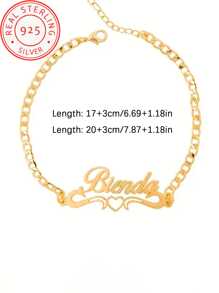 925 Silver Customised Personalised Name Heart Bracelet - Valentine's Day, Birthday, Christmas, Anniversary Gift, Women's Elegant Simple Jewellery, Exclusive For Couples, Simple Style, Special Gift For Girlfriends & Family Friends