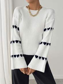 Women Chic Bell Sleeve Knit Pullover - White - View 1
