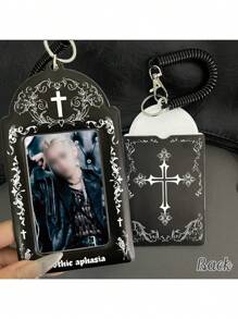 1pc Cross Dark Horror Gothic Style Card Holder, 3 To 3.5 Inch Small Card Storage Card Holder, Suitable For Anime Peripheral Small Card Star Album Small Card Student ID Storage Protection Back To School