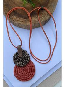 Women's Long Necklace Color Handmade Mandal Pendant - 35.火烈鳥/混合 - 查看 1