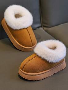 儿童一脚蹬拖鞋，简约时尚室内家居毛绒鞋，秋冬款，防尘防滑，厚底，小号/中号/大号，男童/女童，幼儿，保暖内衬靴子，适合户外穿着 - 紫紅色 - 查看 5