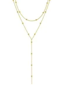 1 Pc Stainless Steel Double-Layer Necklace Long Pendant Necklace Jewelry Y-Shaped Chain With Round Ball Pendant Double Chain Necklace For Women Daily Wear