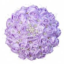 Elegante ramo de rosas de satén con cuentas y cristales de color champán, ramo de boda de rosas de tela artificial, flor eterna W0630G
