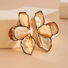 1 Pair Golden Color Enameled Big Flower Floral Statement Earring For Women
