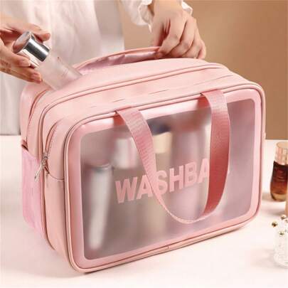 1pc Black PU Dry And Wet Separation Clear Wash Bag Portable Waterproof Double Layer Organizer Toiletry Travel Bag Large Capacity Multi-Function Transparency PVC Storage Makeup Bag For Bathroom Portable Dry And Wet Separation Swimming Fitness Bag For Men And Women Travel Essentials Vacation Summer Holiday Back To School School Stuff Bag For School Wash Bag Travel Waterproof Toiletry Bag Supplies