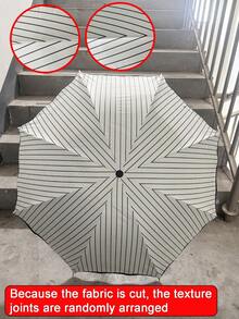 Fashionable Waterproof Striped Umbrella, Manual Folding Umbrella, Distinctive Waterproof Striped Umbrella With Lace Details - Durable Iron Frame, Easy To Clean In Rainy Days, Easy To Clean Sun Umbrella