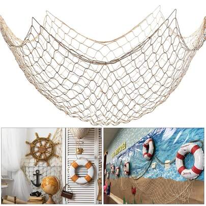 1 Pacote de Decorações de Rede de Pesca para Festa, Rede de Pesca Decorativa Havaiana Natural para Festa, Decoração Náutica de Rede de Pesca com Tema Pirata do Bottom do Mar Oceano Praia
