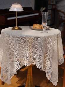 1pc French Lace Tablecloth, Delicate High-End Cream Style, Square Shape For Coffee Table & Dining Table, Easy To Clean - Beige - View 5