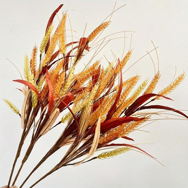 4pcs/Set Faux Thanksgiving Wheat Sheaf, 23.62" Orange Crafted Stem, DIY Decor, Harvest Festival Arrangement, Centerpiece, Party & Home Decoration, Autumn Floral Accessories