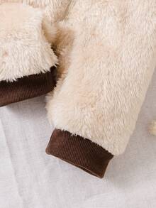 1pc Newborn Baby Boy Cute Bear Design Contrast Color Hooded Zipper Long Sleeve Romper, Comfortable Outfit For Infant