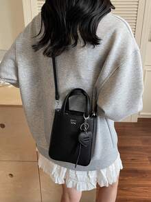 1pc Women Solid Color PU Zipper Handbag, Fashion Date Gift - Black - View 2