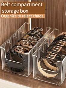 1pc/2pcs Belt Storage Box With Divided Compartments For Tie Organization And Display, Desktop Transparent Men's Waistband Storage Box