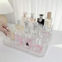 Organizer per trucco in acrilico a 3 ripiani, supporto da bancone in plastica lucida, scatola di stoccaggio cosmetici portatile, adatta per vanità, scrivania, cucina e bagno, senza elettricità richiesta