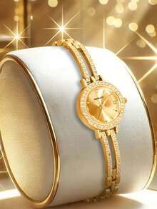 女士金色表链钢表带韩版时尚水晶精致女生学生石英腕表