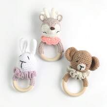 1pc Crochet Animal Rattle Doll, Knitted Cartoon Doll Prop, Baby Photography Decor Rattle - Multicolor - View 7
