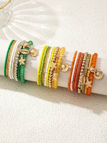 1 Set de pulsera con colgante de conchas, estrellas de mar y perlas falsas, accesorio de moda de verano