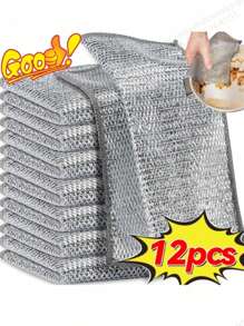 12/10/8/6/4/1pc Two Styles Randomly Shipped,Magic Cleaning Cloth Thickened Double -Sided Metal Steel Wire Rags Kitchen Dish Pot Washdishing Cloths Towel Clean Tools